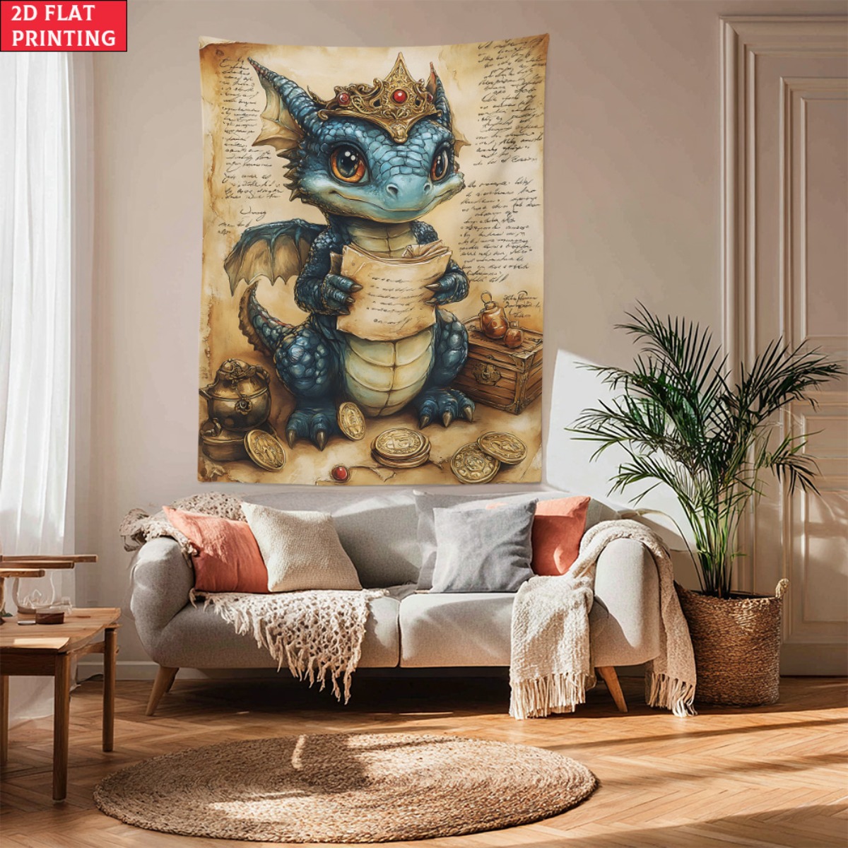 Baby Nursery Wall Art - Dragon bébé couronne trésor fantaisie tapisserie