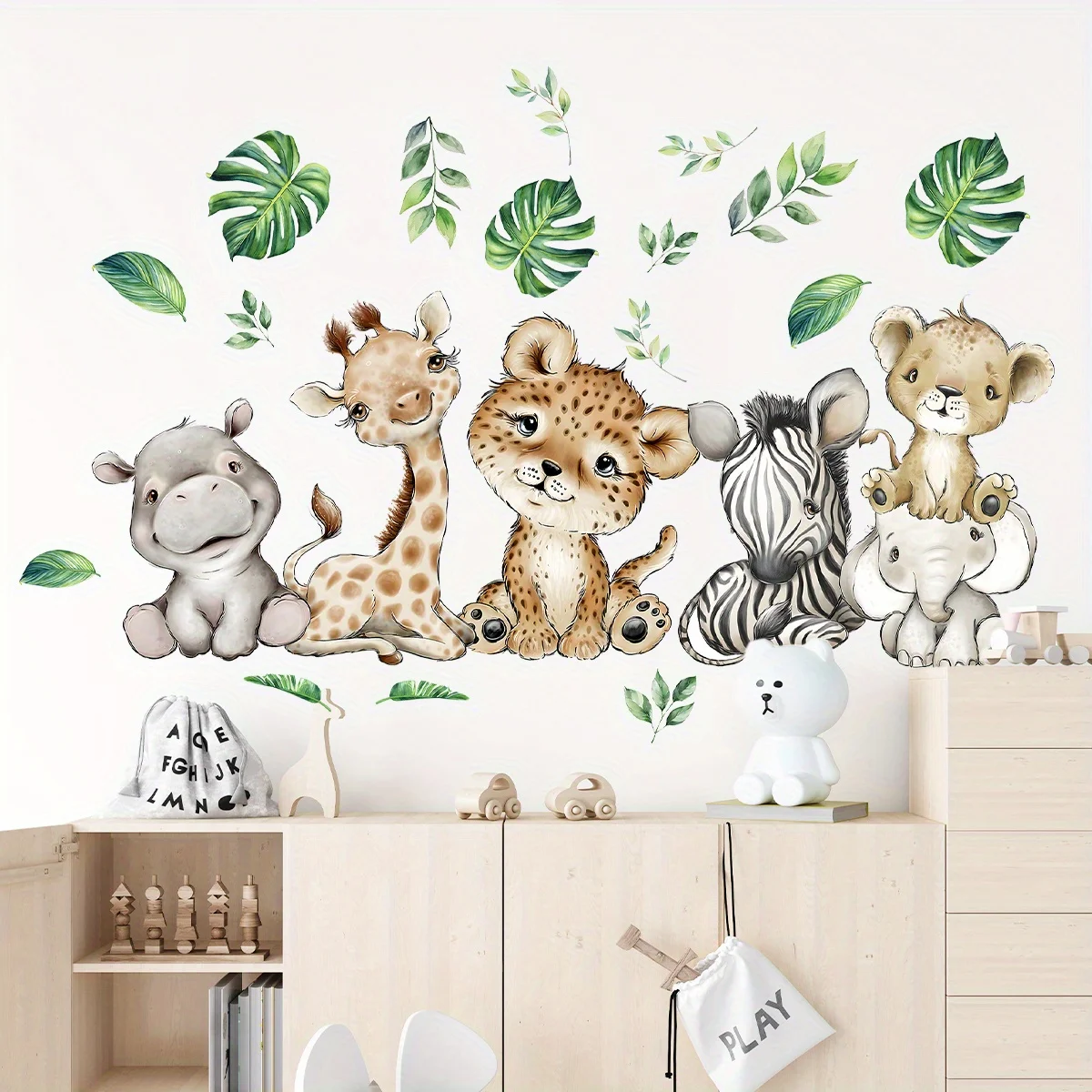 Baby Nursery Wall Mural - 1PC dessin animé mignon hippopotame tigre