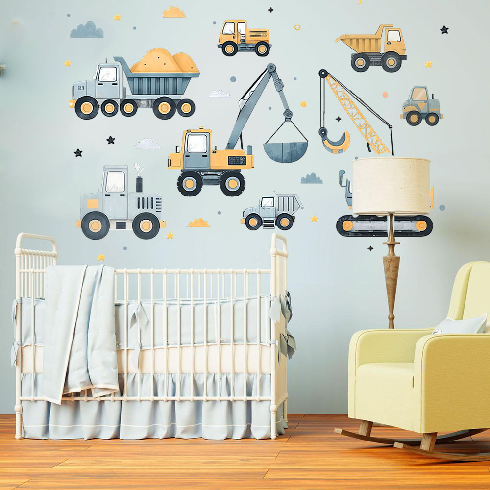 Baby Nursery Wall Mural - Ensemble de véhicules pelle de dessin
