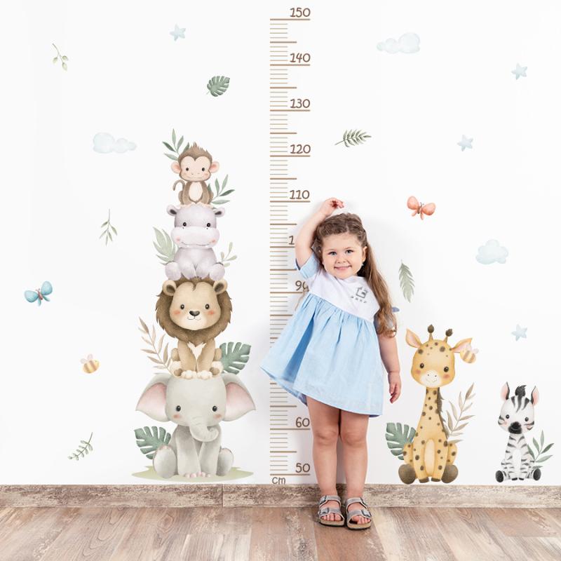 Baby Nursery Jungle Wallpaper - Autocollant de croissance pour enfants, animaux
