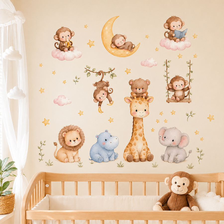 Autocollants muraux animaux de - Baby Nursery Jungle Wallpaper avis et prix