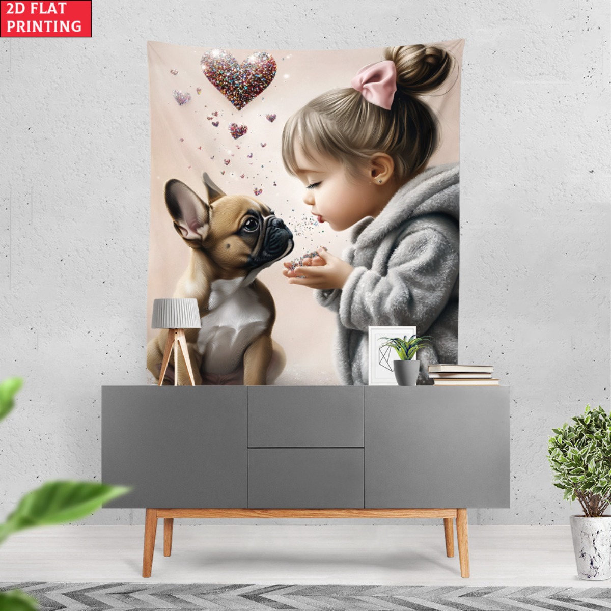 Fille avec bouledogue français - Baby Nursery Wall Art avis et prix